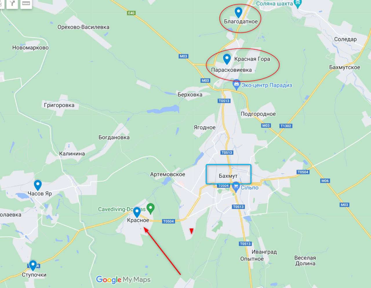Благодатне розташоване на північ від Червоної Гори та Парасковіївки.