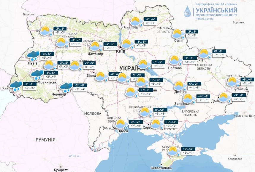 Карта погоди в Україні на 5 березня