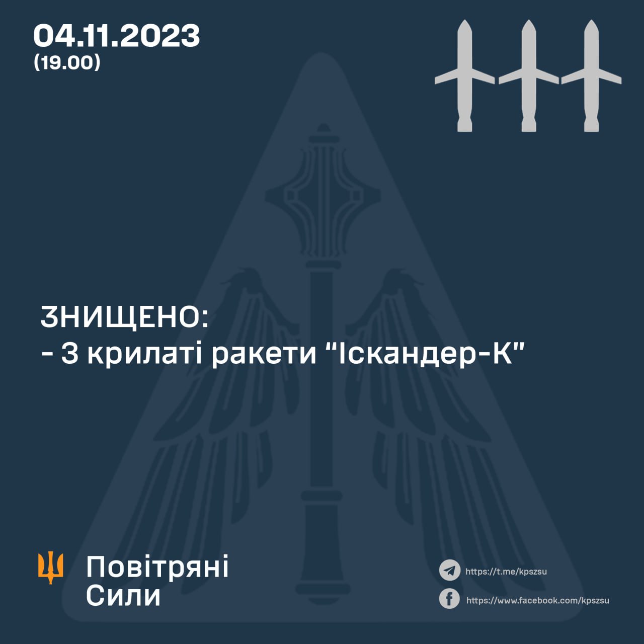 ВС ВСУ сбили 3 "Искандера-К"