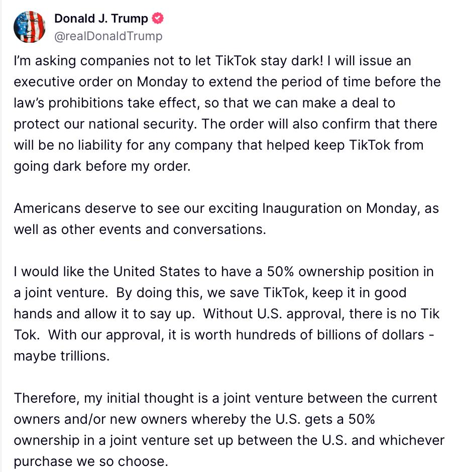 Снимок сообщения Трампа